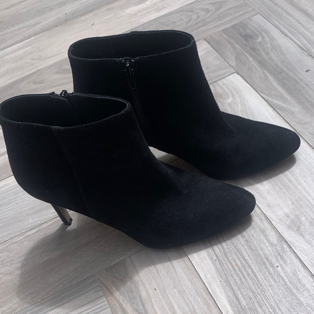 J crew black suede ankle booties